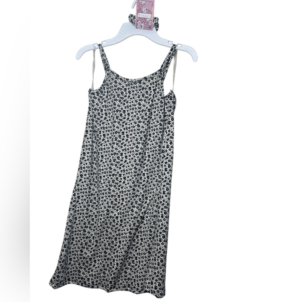 Btween Black Floral Cami Dress, Soft, Girls size 8 with matching scrunchie. NWOT